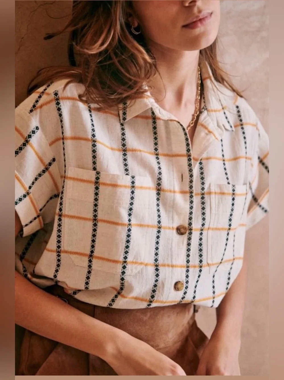 Sezane. Linen/Cotton Blend Button Down. Size 34.